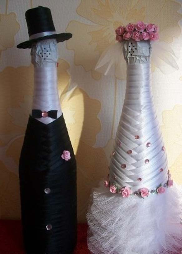 Свадебное шампанское с объемным декором мастер класс / Декор свадебных бутылок своими руками