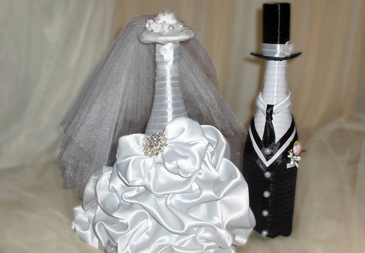 Бутылка на свадьбу своими руками: невеста и жених с фото и видео в фото