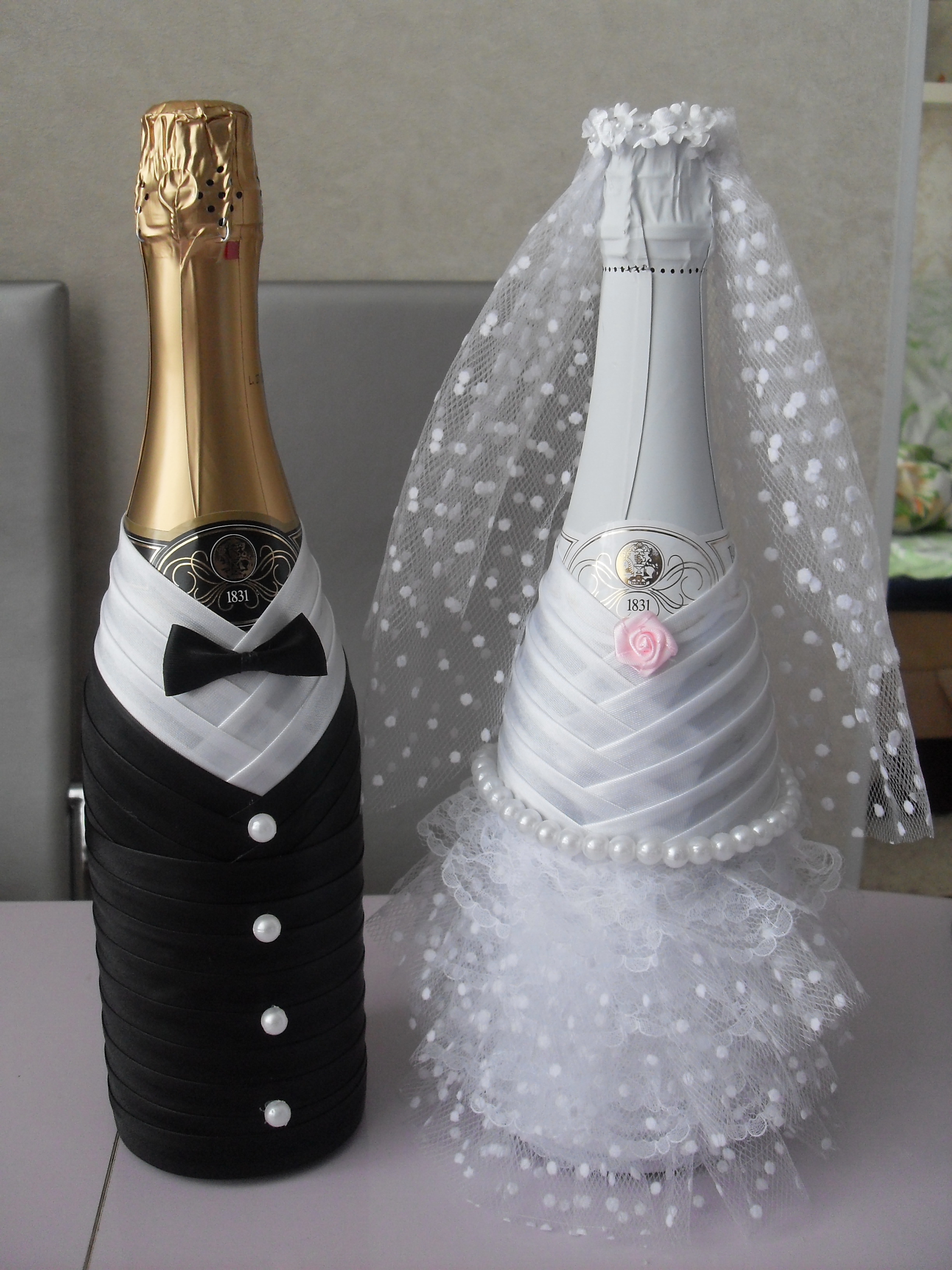Своими руками декор свадебного шампанского - 68 фото